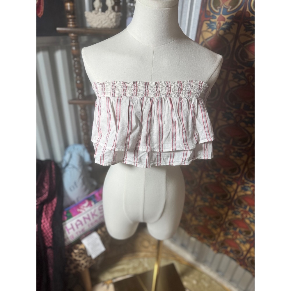 American Eagle Striped Smocked Ruffle Cropped Tube Top Womens‎ Size S